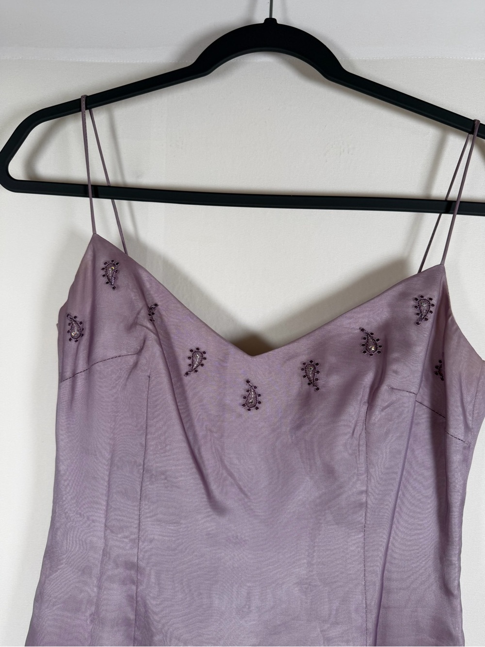 Vintage 90s Y2K Silk Lavender Slip Dress with Beaded Embroidered Accents Fairy, - Picture 2 of 9